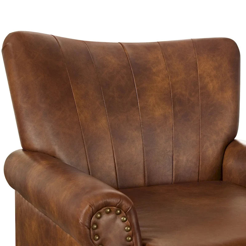 COZYMAN Modern Solid Wood Armchair Upholstered Fabric/Faux Leather Accent Chair for Living Room