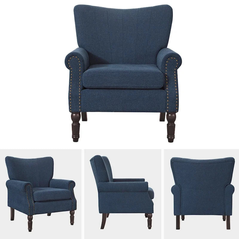 COZYMAN Modern Solid Wood Armchair Upholstered Fabric/Faux Leather Accent Chair for Living Room