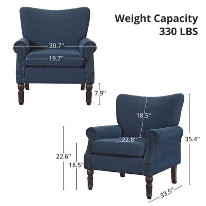 COZYMAN Modern Solid Wood Armchair Upholstered Fabric/Faux Leather Accent Chair for Living Room