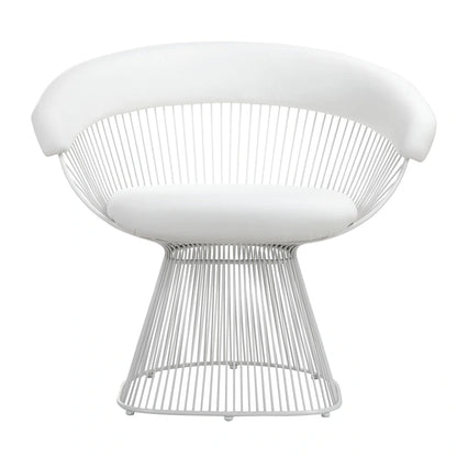 Coll 33 Inch Accent Chair, Slatted Metal Curved Back, White Faux Leather