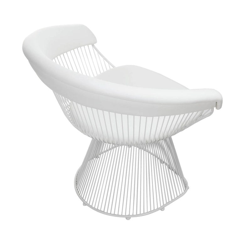 Coll 33 Inch Accent Chair, Slatted Metal Curved Back, White Faux Leather