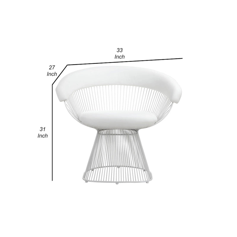 Coll 33 Inch Accent Chair, Slatted Metal Curved Back, White Faux Leather