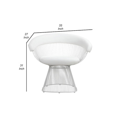 Coll 33 Inch Accent Chair, Slatted Metal Curved Back, White Faux Leather