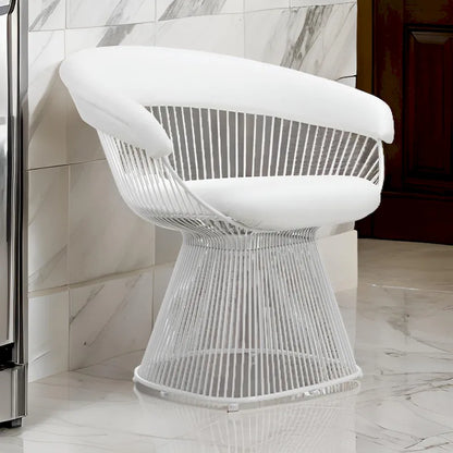 Coll 33 Inch Accent Chair, Slatted Metal Curved Back, White Faux Leather