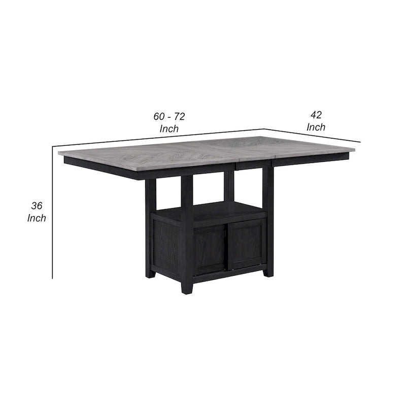Patricia 60 -72 Inch Counter Height Table, Extendable, Light Gray, Black