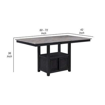 Patricia 60 -72 Inch Counter Height Table, Extendable, Light Gray, Black