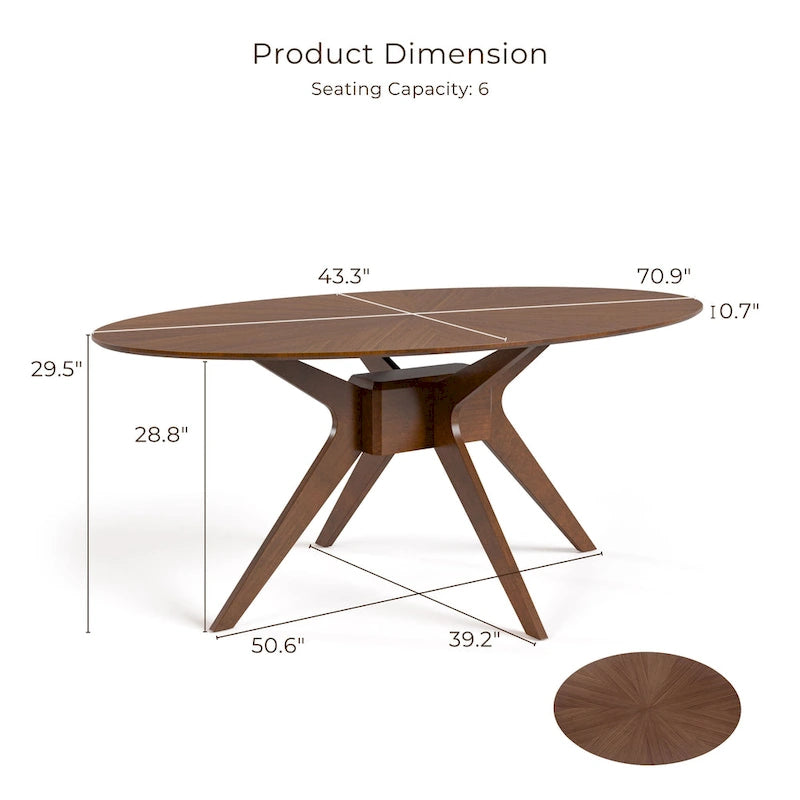 Furniture of America Shaw Mid-century Walnut 71-inch Oval Wood Dining Table