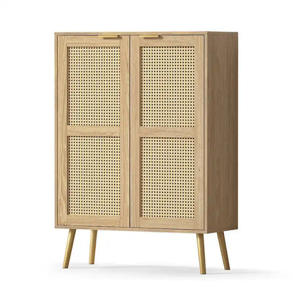 16 Pairs Rattan Shoe Storage Cabinet Freestanding Shoe Rack Organizer for Entryway