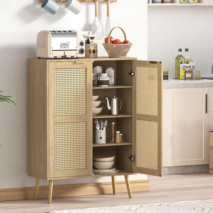 16 Pairs Rattan Shoe Storage Cabinet Freestanding Shoe Rack Organizer for Entryway