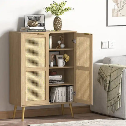 16 Pairs Rattan Shoe Storage Cabinet Freestanding Shoe Rack Organizer for Entryway