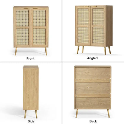 16 Pairs Rattan Shoe Storage Cabinet Freestanding Shoe Rack Organizer for Entryway