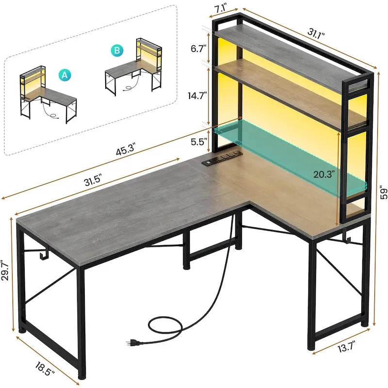 L Shaped Gaming Desk Reversible 45.3 in Small Corner Desk