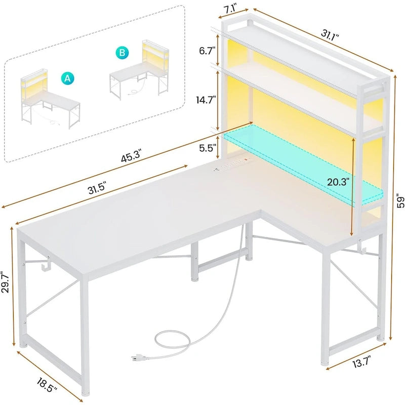 L Shaped Gaming Desk Reversible 45.3 in Small Corner Desk