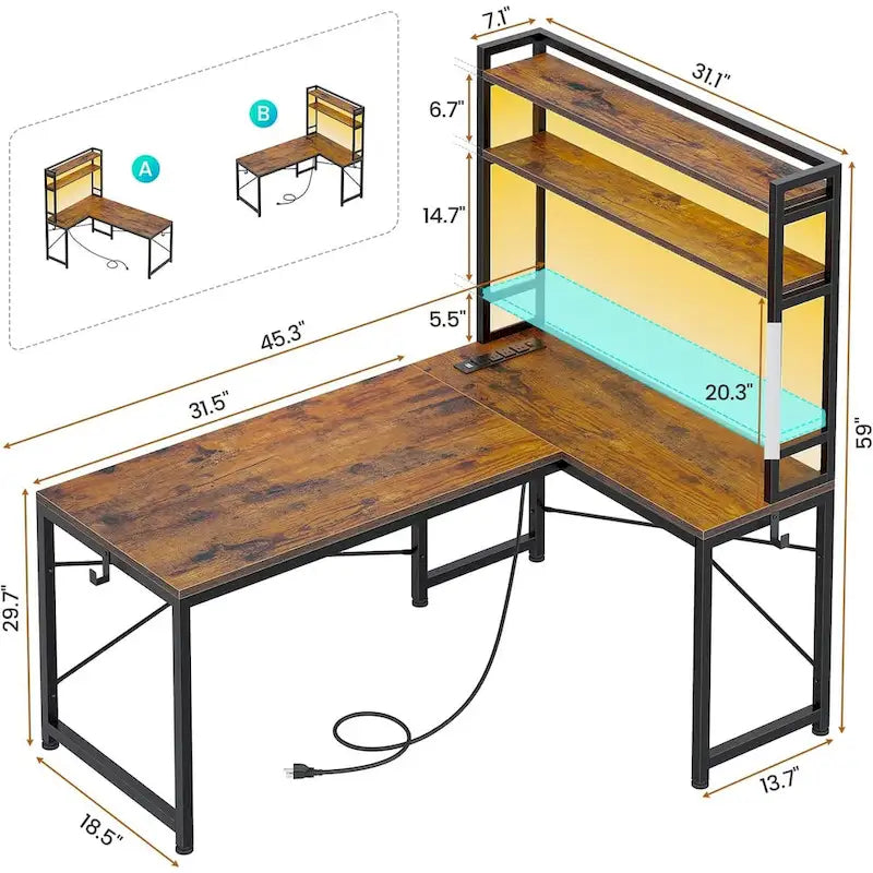 L Shaped Gaming Desk Reversible 45.3 in Small Corner Desk