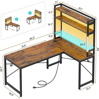 L Shaped Gaming Desk Reversible 45.3 in Small Corner Desk