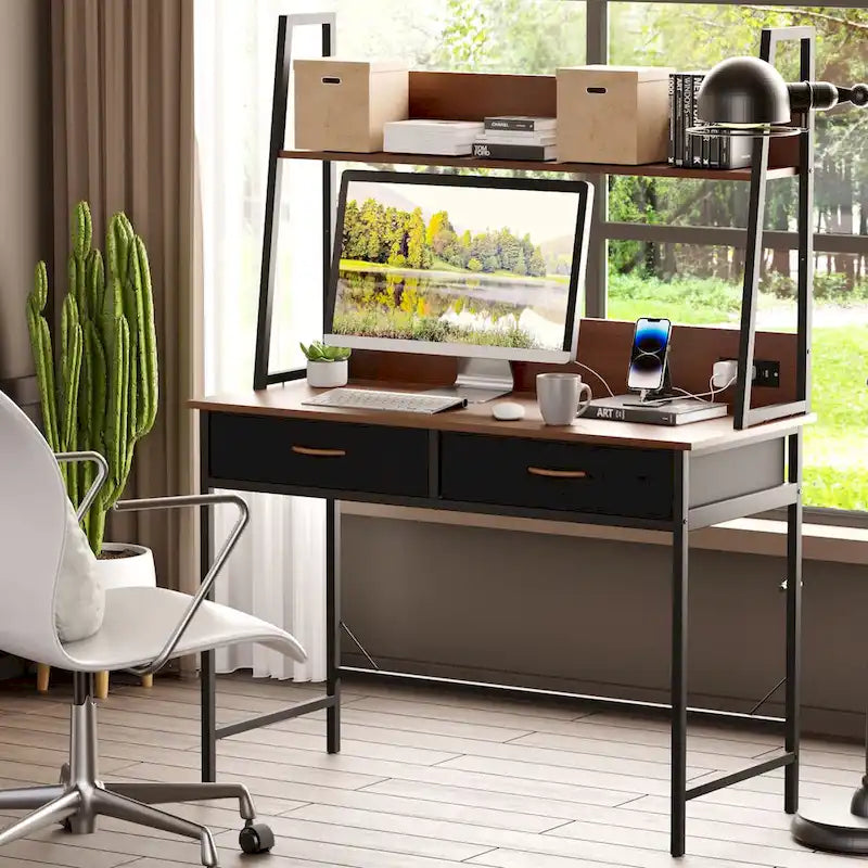 Computer Desk Home Office Desk with Power Outlet Study Writing Table