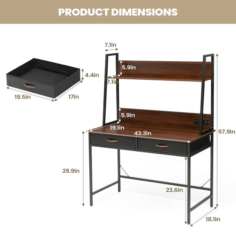 Computer Desk Home Office Desk with Power Outlet Study Writing Table