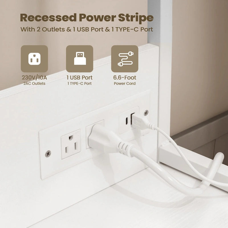 Computer Desk Home Office Desk with Power Outlet Study Writing Table