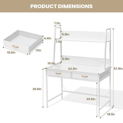 Computer Desk Home Office Desk with Power Outlet Study Writing Table