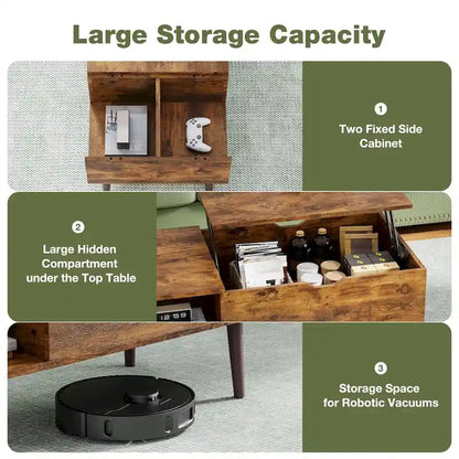 Lift Top Coffee Storage Wood Tables with Hidden Compartment Small Dining Desk for Home Living Room Office