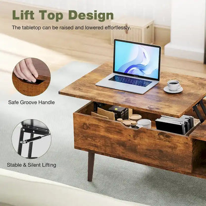 Lift Top Coffee Storage Wood Tables with Hidden Compartment Small Dining Desk for Home Living Room Office