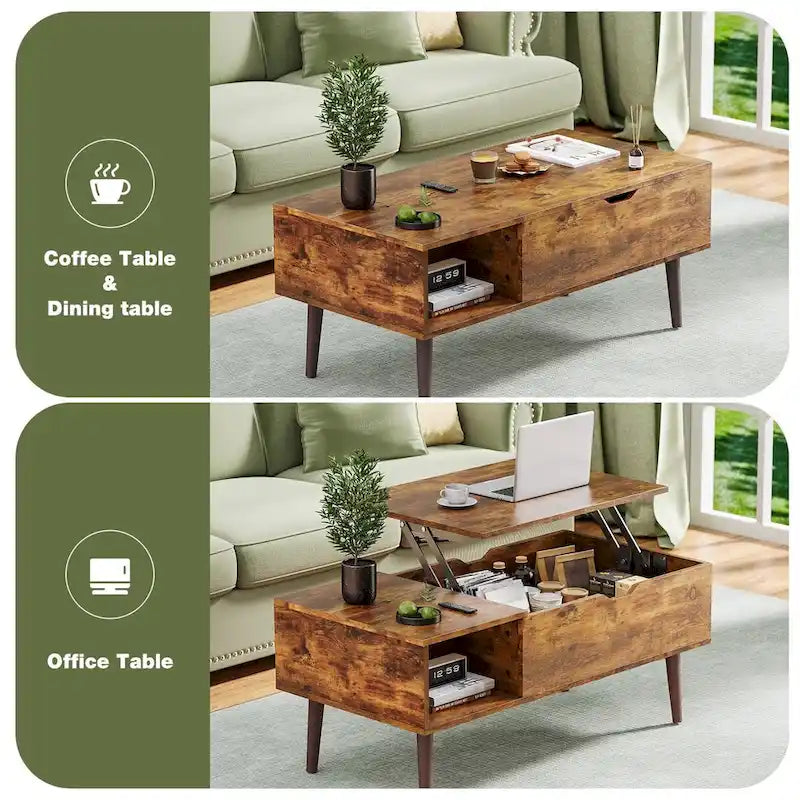 Lift Top Coffee Storage Wood Tables with Hidden Compartment Small Dining Desk for Home Living Room Office