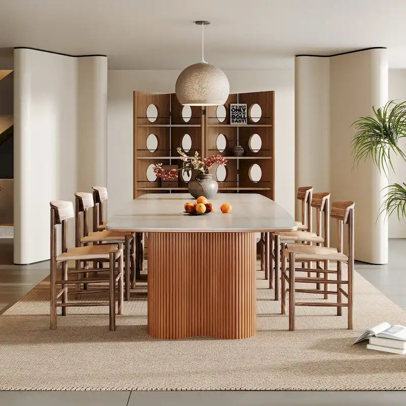 78.7 Rectangle Dining Table, Luxury Sintered Stone Kitchen Table with Solid Wood Legs