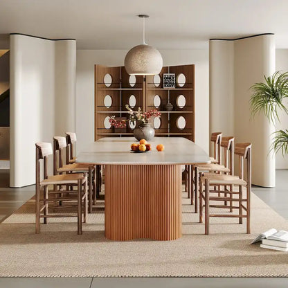 78.7 Rectangle Dining Table, Luxury Sintered Stone Kitchen Table with Solid Wood Legs