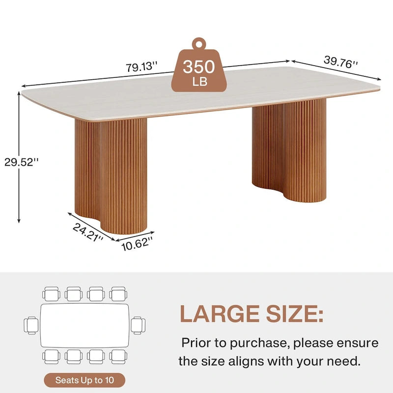 78.7 Rectangle Dining Table, Luxury Sintered Stone Kitchen Table with Solid Wood Legs