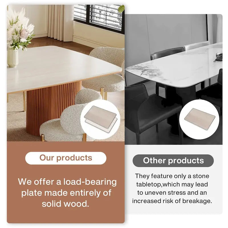 78.7 Rectangle Dining Table, Luxury Sintered Stone Kitchen Table with Solid Wood Legs