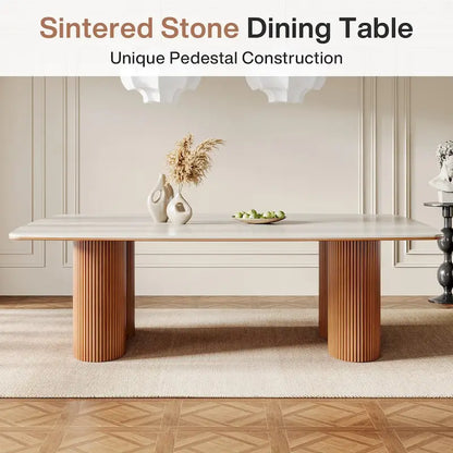 78.7 Rectangle Dining Table, Luxury Sintered Stone Kitchen Table with Solid Wood Legs
