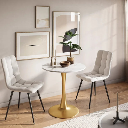 White with Gold Pedestal Base 28-inch Pedestal Bistro Dining Table