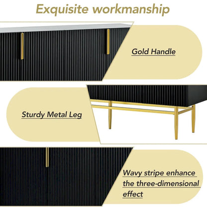 4-door Sideboard Buffet Cabinet with Gold Metal Handle - 60L x 15.2W x 31.5H
