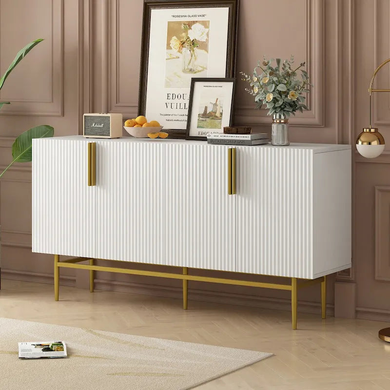4-door Sideboard Buffet Cabinet with Gold Metal Handle - 60L x 15.2W x 31.5H