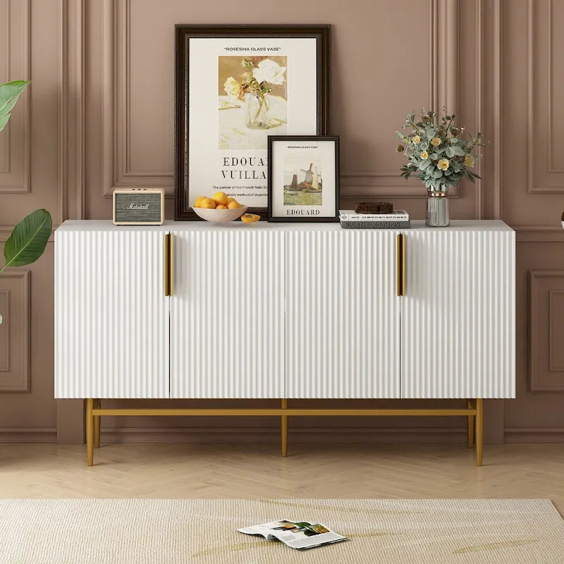 4-door Sideboard Buffet Cabinet with Gold Metal Handle - 60L x 15.2W x 31.5H