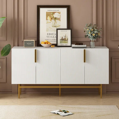 4-door Sideboard Buffet Cabinet with Gold Metal Handle - 60L x 15.2W x 31.5H