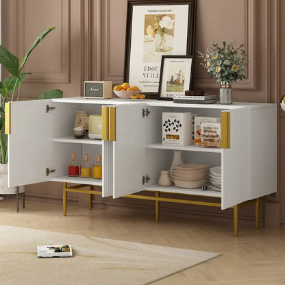 4-door Sideboard Buffet Cabinet with Gold Metal Handle - 60L x 15.2W x 31.5H