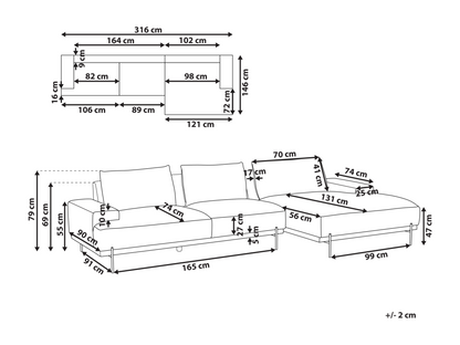Minimalist 3-Seater Right-Hand Corner Sofa in Beige Fabric with Metal Legs