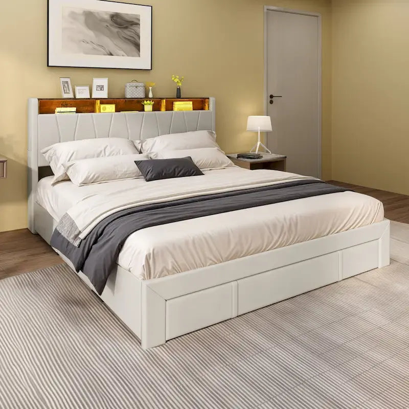 Moasis Queen Storage Upholstered Headboard Bed Frame