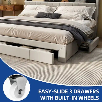 Moasis Queen Storage Upholstered Headboard Bed Frame