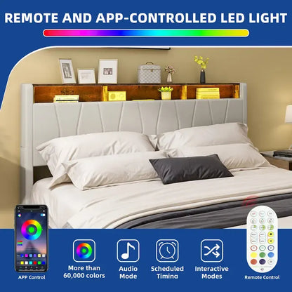 Moasis Queen Storage Upholstered Headboard Bed Frame