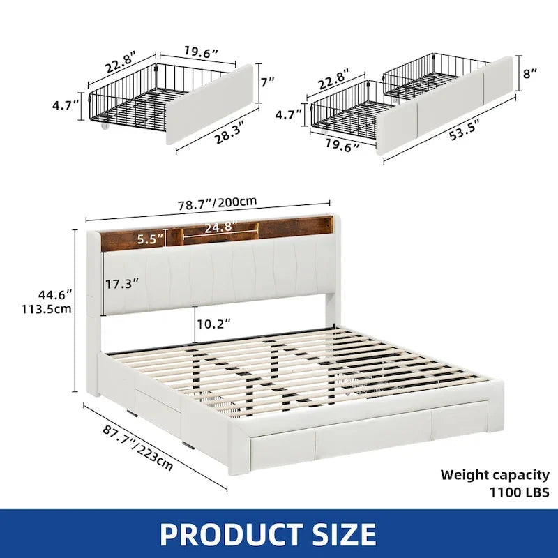 Moasis Queen Storage Upholstered Headboard Bed Frame