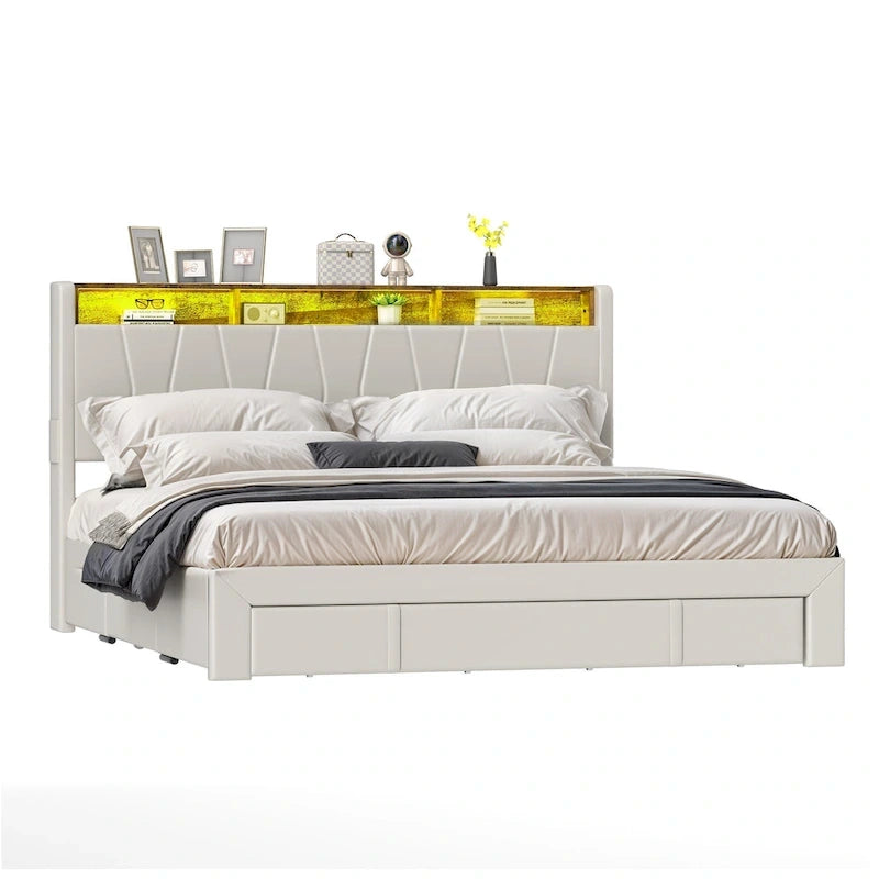 Moasis Queen Storage Upholstered Headboard Bed Frame