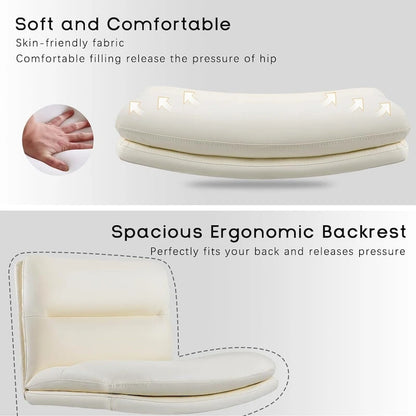 Bossin Criss Cross Chair with Wheels,PU Leather Armless Cross Legged Office chair, Adjustable Wide Seat Task Vanity Chair