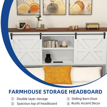 Moasis Farmhouse White Queen/King Size Bed Frame