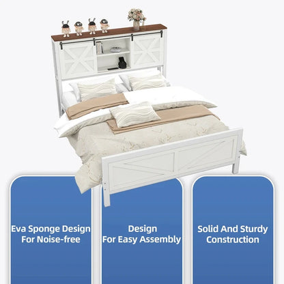 Moasis Farmhouse White Queen/King Size Bed Frame