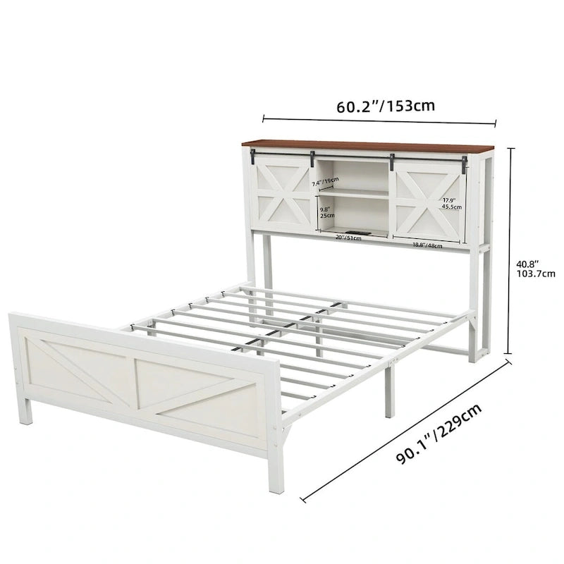Moasis Farmhouse White Queen/King Size Bed Frame