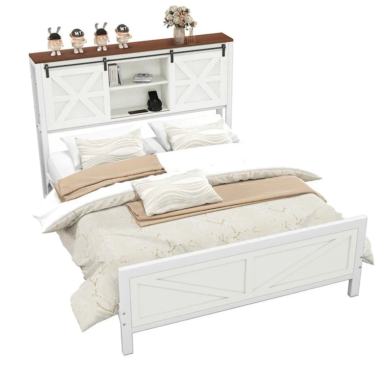 Moasis Farmhouse White Queen/King Size Bed Frame