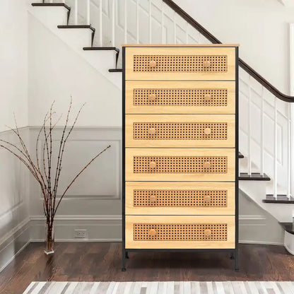 VredHom 6-Drawer PE Rattan Storage Cabinet Closet Dresser