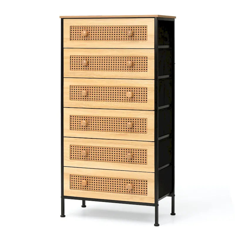 VredHom 6-Drawer PE Rattan Storage Cabinet Closet Dresser